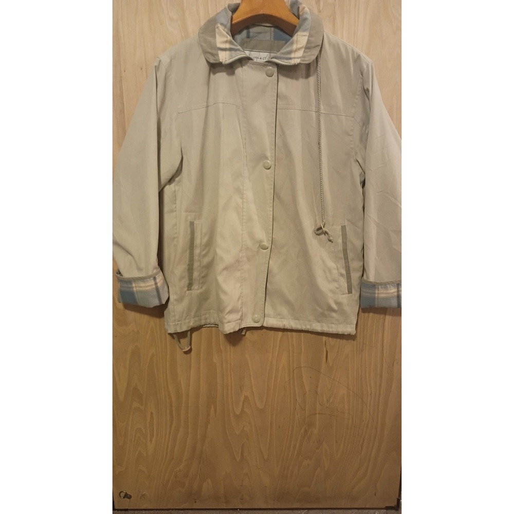 1 Madison Tan Plaid Lined Full Zip Windbreaker Jacket Small Gorpcore Utilitarian